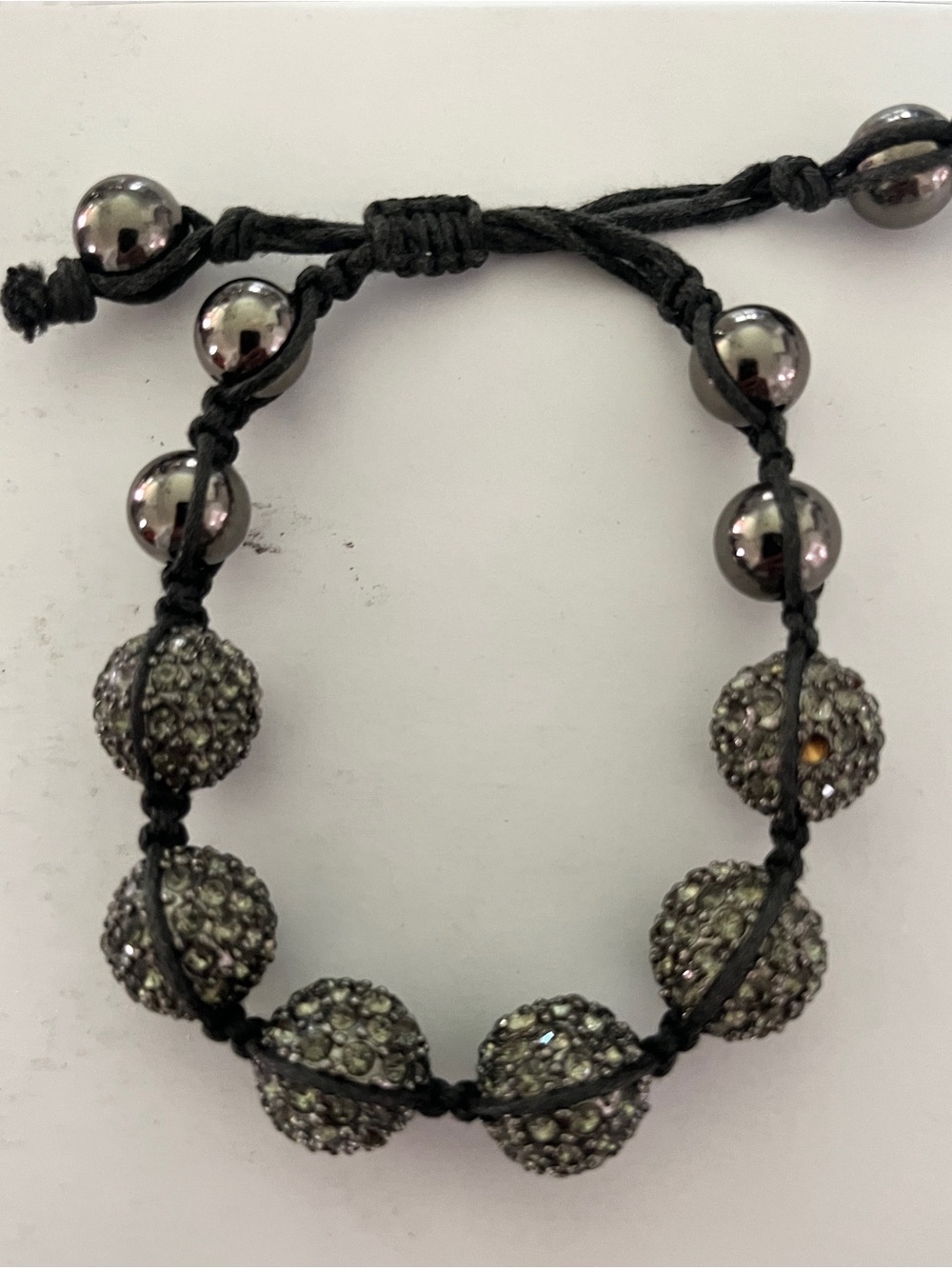 Black Crystal Pave Beaded Adjustable Bracelet